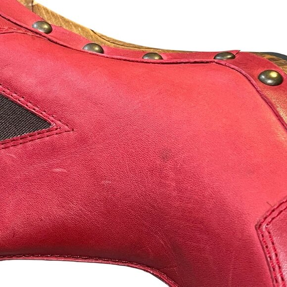 John Fluvog Faiths Certitude Red Ladies Leather Boots Size 9 Platform Wood Heel - Picture 15 of 16